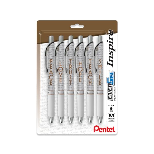 Stylos rétractables Pentel EnerGel Inspire en lot de 6 pièces rechargeables à encre noire