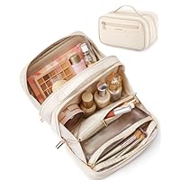 BAGSMART Travel Makeup Bag, Make Up Bag with Multiple Compartments for Organizer, Durable & Compact Cosmetic Organizer for Women for Travel Accessories (Beige)