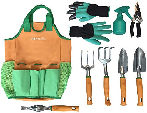 Garden Tool Set | Garden Tools Organizer Tote | Gardening Gloves Included Great Garden Tools for Woman and Men | 9 Piece Garden Accessories Tool Organizer Kit | Gardening Gifts | Gardeners Supply