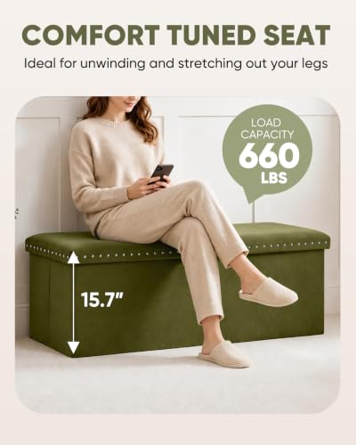 Image of B FSOBEIIALEO 43 inch Tufted Storage Ottoman Bench Storage Chest, Olive