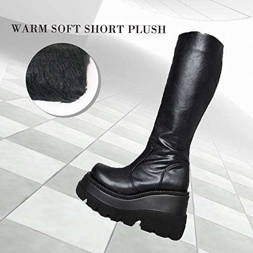 image for CELNEPHO Womens High Platform Mid Calf Wedges Chunky High Heel Round-T