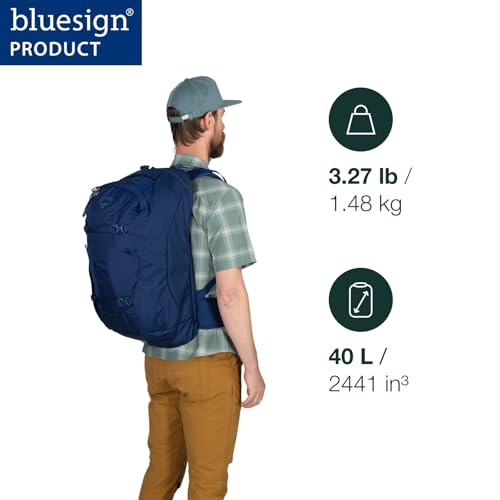 Osprey Farpoint 40L Men's Travel Backpack - Carry On Bag with Laptop Sleeve and Toiletry Pocket, Antique Blue - Image 2