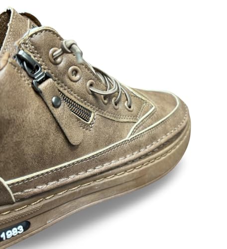 Image of High-Top Leather Sneakers, Lace-Up Casual Boots with Padded Collar, Herringbone Sole Pattern