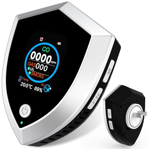 6-in-1 Upgraded Gas Leak & Carbon Monoxide Detector, Smoke Alarm, Rechargeable Lithium Battery, Temperature & Humidity Monitor, Combustible Gas & CO Detector for Home, RV, Travel