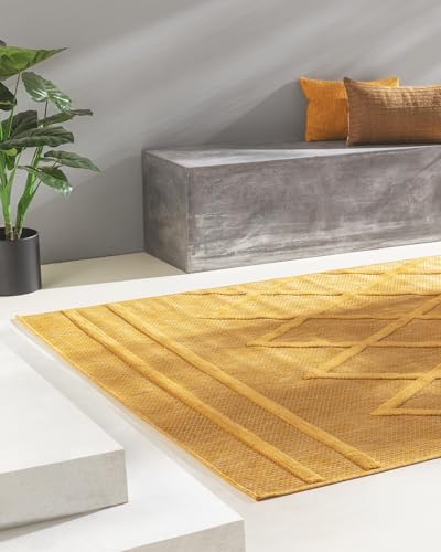 benuta Nest In- & Outdoor Teppich Bonte - Gelb 200x290 cm - Strapazierfähig & Pflegeleicht - Für Balkon, Terrasse, Garten - Küchenteppich & Wohnzimmerteppich - Geometrisch, Boho-Style, Hygge Cozy