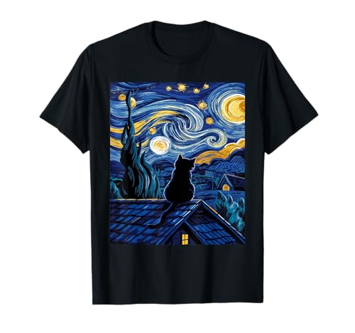 Cat Starry Night, Van Gogh Cat Art Lover, lustige Katze T-Shirt