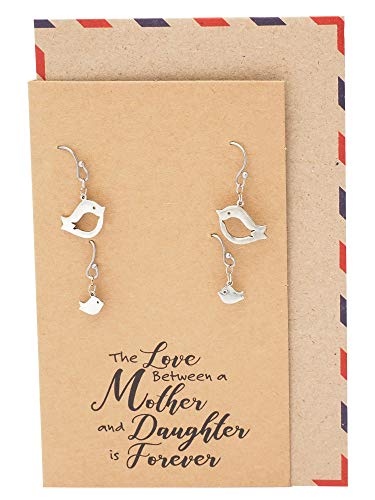 Quan Jewelry Handmade Mother Daughter Earrings, Cute Birds Earrings, Set of 2 Earrings, Gifts for Mom and Daughter, Bird Jewelry Gift with Inspirational Quote Card