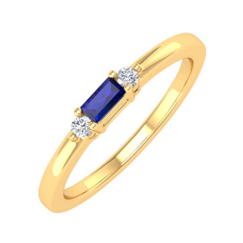 0.15 Carat Baguette Shape Blue Sapphire and Round White Diamond Wedding Band Ring in 10K Gold