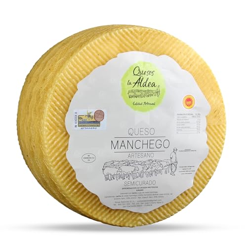 QUESOS LA ALDEA Queso Manchego Artesano Semicurado 3 kg Leche de Oveja D.O. La Mancha Calidad Artesanal, Queso Gourmet para Regalo, Cesta Gourmet, Lote de Quesos Ideal para Degustación