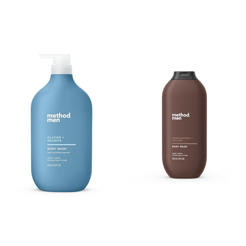 MethodMen Body Wash, Glacier + Granite 28 FL Oz and Sandalwood + Vetiver 18 fl oz, Paraben and Phthalate Free