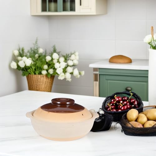 Pot en argile de cuisson marron compatible micro-ondes avec couvercle thermique