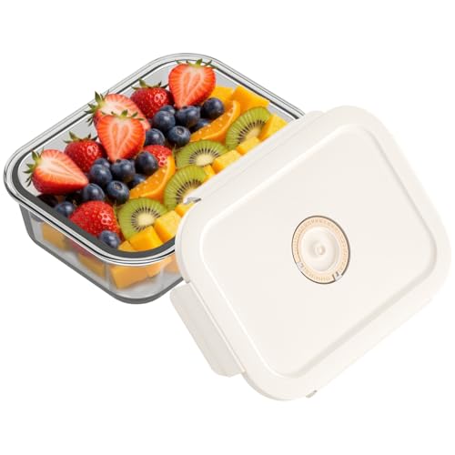 HOLDN’ STORAGE Vacuum Food Storage Container, 1480 ml Rectangular Glass Container - Keep Food Fresh Longer, BPA-Free Glass, Leak-Proof, Ideal for Meal Prep, Marinating