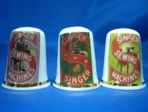 Porcelain China Collectable - Set of Three Thimbles - Vintage Sewing Logos