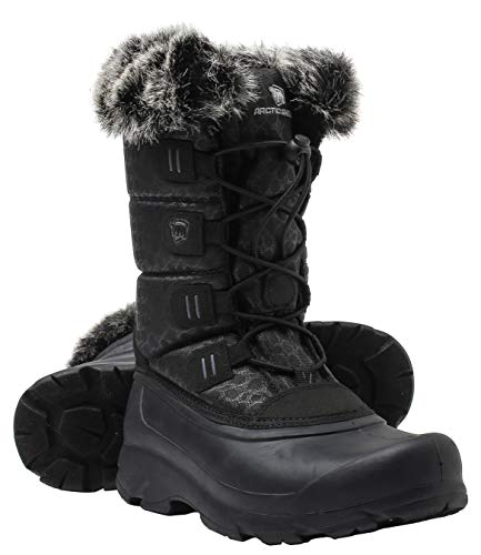 ArcticShield Women's Polar Waterproof Insulated Durable Winter Snow Boots (8, Black)