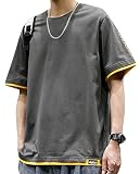[Bligo] Tシャツ メンズ 半袖 夏服 ティーシャツ かっこいい カジュアル トップス 無地 てぃーしゃつ オシャレ 英字 プリント大きいサイズ 人気 服 大人 カットソー 上品 tshirt men 春 夏 Gray-6XL
