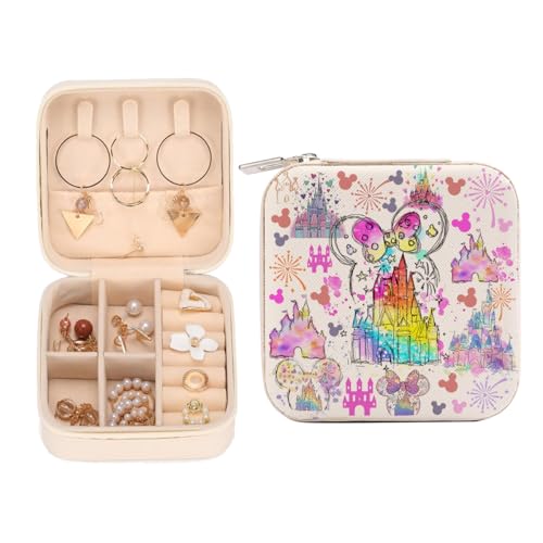 LONGXIN Cartoon Mouse Castle Travel Jewelry Case Small Box Organizer Cartoon Mouse Merchandise Birthday Christmas Graduation Friendship Gifts for Fans Women Teen Girls Friends Sister Her