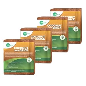 Premium Coco Coir Bricks – 4 Bricks – 10LBS / 4.5KG Each – 100% Organic and Eco-Friendly – OMRI Listed – Low EC Triple-Washed – Natural Compressed Growing Medium – Potting Soil Substrate for Gardens