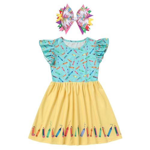 AWIBMK Toddler Girls Back to School Dress Kindergarten Pencils Crayons Letter Apple Dresses First Day of School Outfits