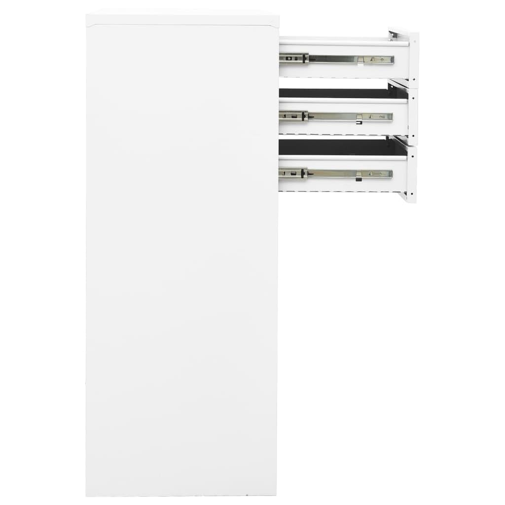 Armario de oficina blanco de acero 90 x 40 x 102 cm con taquilla y estante ajustable, 3 cajones con rodamiento de bolas, armario para oficina o pasillo
