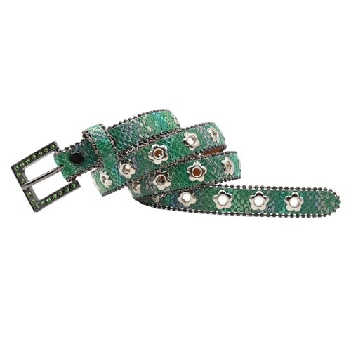 Unisex Sparkling Western Belt For Jeans Dresses Skirts Fashionable Flower Eyelet Pin Buckle Belt Women Waist Accessory3