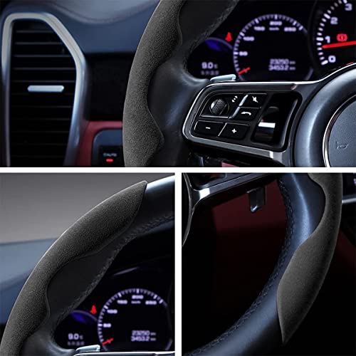 Image of Automaze Abs New Suede Soft Touch Texture Steering Wheel Grip Cover For Cars,Safe And Non Slip Car Interior Accessory(Suede Black)