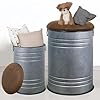 Rustic storage ottoman seat stool set of 2 farmhouse accent end table galvanized metal barrel ottoman storage stool with round brown upholstered lid for living roombedroom furnituregrey  urban country home decor