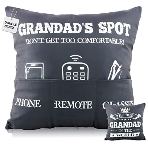 Gift for Grandad Christmas Birthday Gift Cushion Cover Double-Sided Throw Pillow Cover with Pockets Gift for Grandad from Grandchildren Granddaughter Grandson Cover