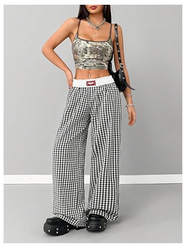 Image of RoseSeek Women's Letter Leopard Print Y2K Straight Elastic Waist Leg Pants