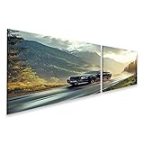 islandburner Bild auf Leinwand Luxusauto in den nebligen Bergen bei Sonnenaufgang für Wohnzimmer Auto-Enthusiasten Autohaus Bilder Wandbilder Poster