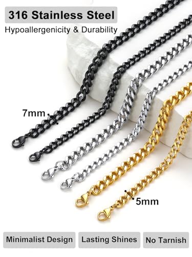 Custom4U Personalized Stainless Steel Cuban Link Chain for Men Women, 5mm/7mm Width Engraving 1-5 Names Cuban Chain Necklace, Steel/14K Gold Plated/Black Fathers Day Gift Hip Hop Jewelry+Send Gift Box4