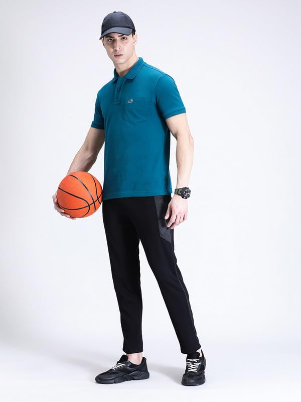 Image of CROCODILE Men Solid Slim Fit Track Pant | Mid Rise | Drawstring Waist | Regular Length | Casual Sports Lounge Bottomwear Navy Melange