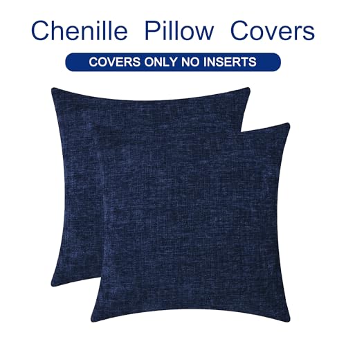 Image of CaliTime Throw Pillow Covers Decorative 26 X 26 Inches Pack of 2 Cozy Chenille Cushion Cases for Couch Sofa Bed Living Room Home Navy Blue