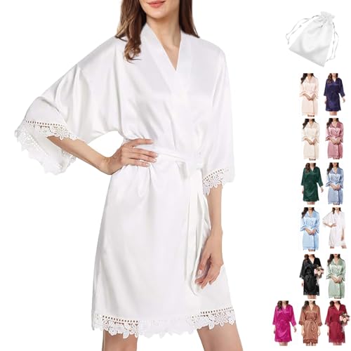 2Pcs Satin Robe Womens Silk Robes Lace Kimonos Bridal Silky Robes for Brides Bridesmaids Wedding Nightgown Bathrobe Sleepwear3