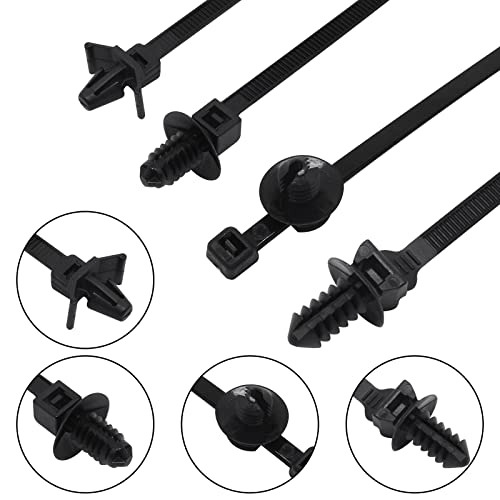 40 PCS Push Mount Zip Ties, Nylon Car Mount Wire Ties Snap in Cable Zip Tie, Black Push Mounts Cable Ties Automotive Zips Tie Fastener Wire Harness Clips for Wire Tying (4-Types)