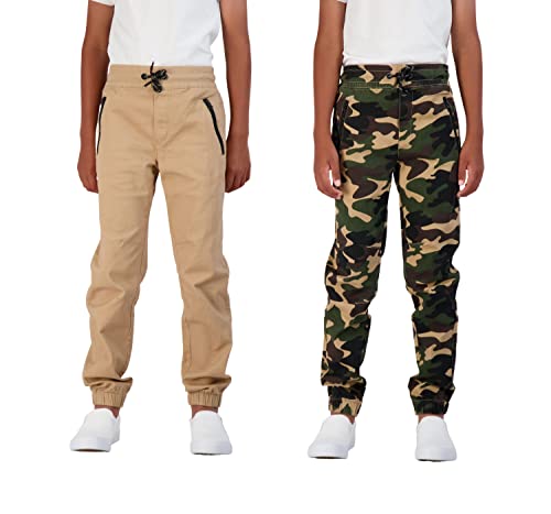 Tony Hawk Boys 2-Pack Twill Jogger Pants With Zipper Pockets Pull On Pants For Kids (Woodland-Khaki, 7) #TOP2