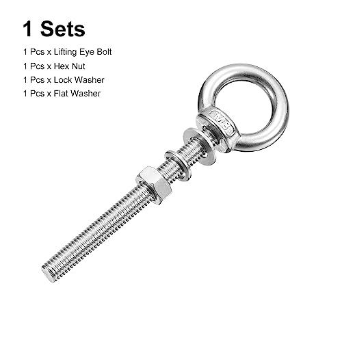 Image of uxcell Lifting Eye Bolt, 1 Set M8x80mm Eye Bolt with Nut Washer 304 Stainless Steel Shoulder Lifting Ring Eye Bolt for Hanging Item