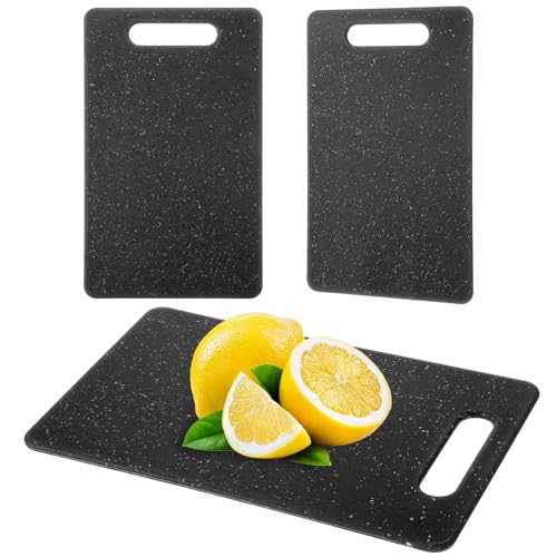 Juego de 2 tablas de cortar de plástico, tablas de cortar con asas, tabla de desayuno profesional, apta para lavavajillas, para camping, carne, verduras y frutas (15 x 25 cm, negro)