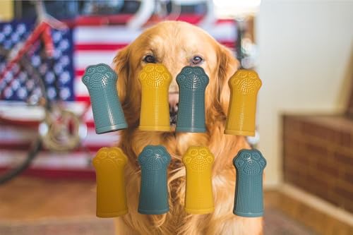 Image of Dog Toothbrush PAW, 360 Tooth Brushing Kit, Cat Toothbrush, Dog Teeth Cleaning, Finger Tooth brush, Dental Care, Small & Large Pets, Toothpaste Not Included (Blue Yellow, 8 Count (pack of 8))