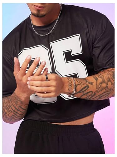 Milumia Men's Number Graphic Jersey Crop Tops Short Sleeve Loose T Shirts Streetwear4