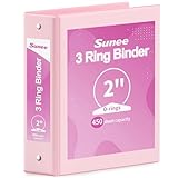 SUNEE 3 Ring Binder 2 Inch 1 Pack, Holds 450 Sheets of Letter Paper, PVC-Free, Clear View 2“ Three Ring for School or Office Supplies, Pink