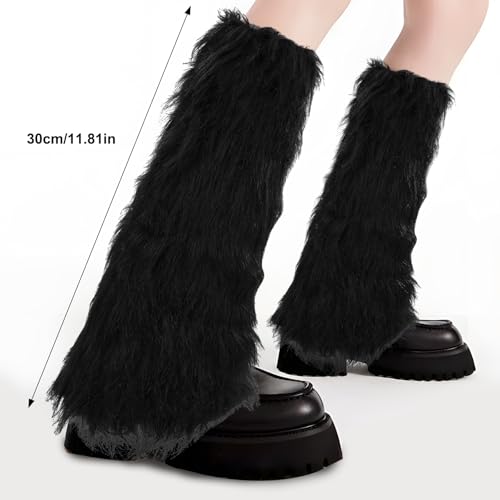 Womens Faux Fur Furry Leg Warmers Furry Boot Covers for Women Girls, Furry Boot Cuffs Fuzzy Shoes Cover Socks Black4