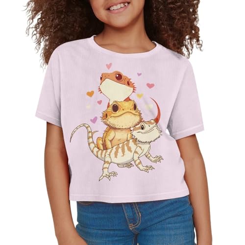 Image of Girls Fashion Crewneck Tee Shirts Casual Short Sleeve Crop Top Summer Outfits 5-14 Years Old