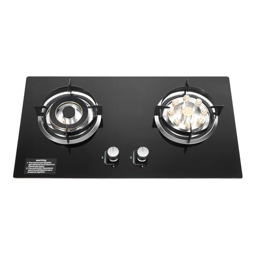 BQDRTMZ 2 Burner Gas Stove Natural Gas Countertop Cooking Stove Range Auto Ignition Propane Gas Cooktop with Tempered Glass Propane Stove for Home, Outdoor, RV