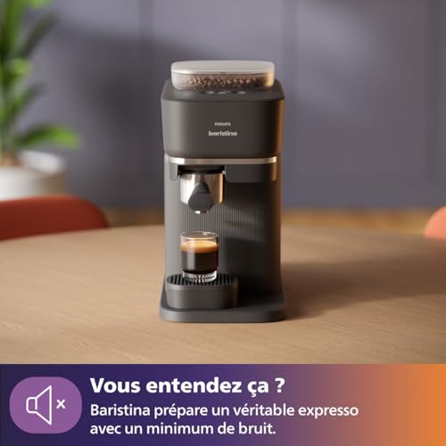 Philips Baristina Machine à expresso - Un véritable expresso, en toute simplicité - Compacte - 16 bars de pression - Broyeur intégré - Machine noire avec porte-filtre noir (BAR300/60)
