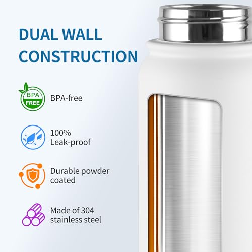 Image of GOPPUS Insulated Water Bottle 20oz Stainless Steel BPA-Free Sports Bottle Ideal for School and Travel Silicone Spout Lid Prevents Leaks, Sweat, and Dust (White)