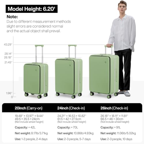 Image of mixi 24 Inch Checked Luggage PC Hard Shell Suitcase Top Opening Aluminum Frame Travel Suitcases with Wheels, Avocado Green
