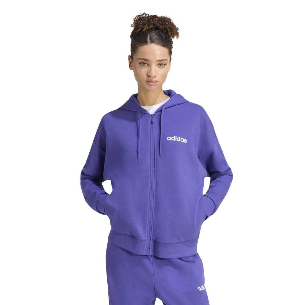 adidas Women's Essentials Linear Full Zip French Terry Hoodie Sweatshirt, Pure Purple/white, XS
