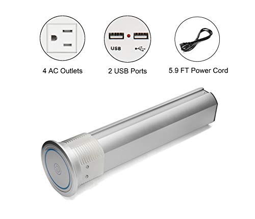 Kungfuking Surge Protector Intelligent Motorised Pop Up Socket Electric Retractable Outlet Power Strip & Dual USB Port with Wireless Charging Stations for Kitchen Island, Counter Top, Conference Room