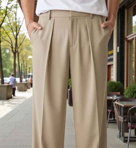 Image of KOTTY Men's Wide Leg Casual Style Korean Trousers with Relaxed Fit Tailoring Modern Structured Design for Professional Wear