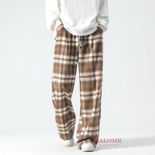 HALOMR Men's Baggy Pants Plaid Baggy Elastic Waist Pant Men's Wild Pants Expandable Waist Plaid Drawstring Waist S-4XL4